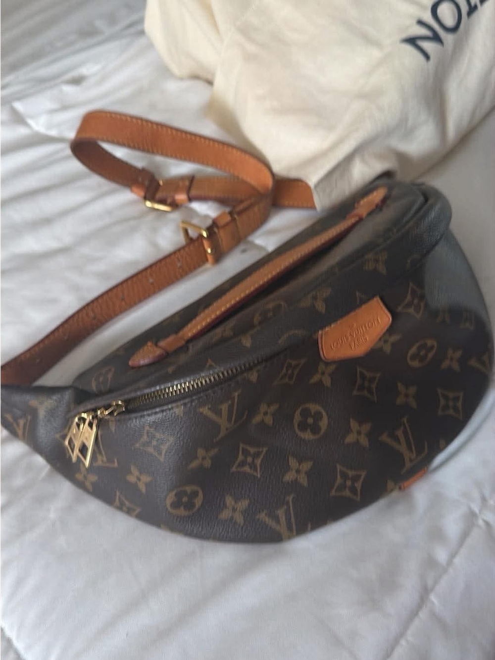 Louis Vuitton Brown Monogram Crossbody Belt Bag with Tan Trim